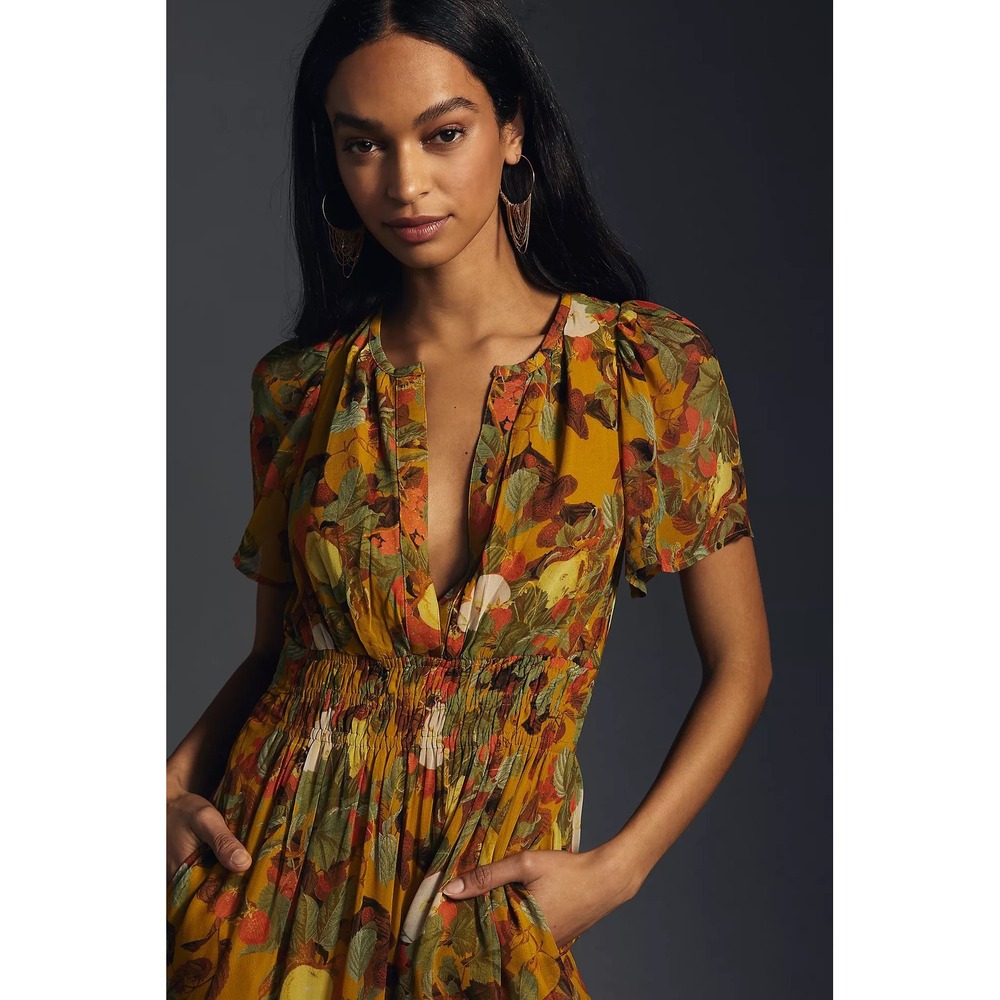 Anthropologie Womens Somerset Botanical Fruit Print Tiered Maxi Dress Size XS - Picture 3 of 11